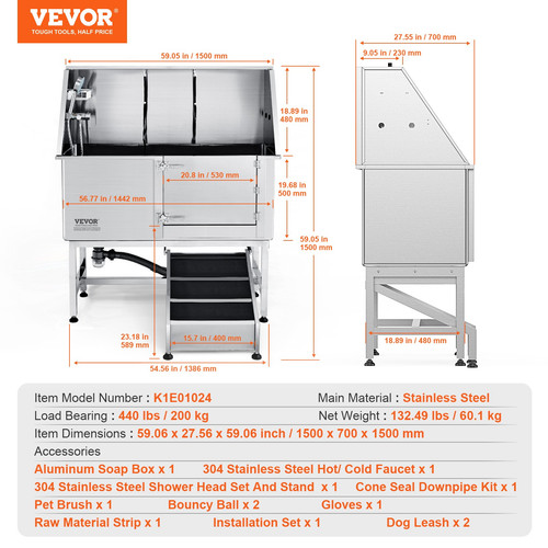 Vevor baignoire toilettage - vevor,