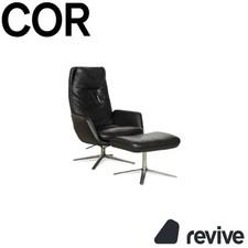 Cor Cordia Fauteuil En Cuir Noir Fonction Manuelle Inclus. Pouf