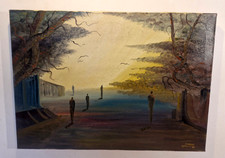 Italie - Moreno Morelli - HST 70 x 50 cm - Paysage animé - Signée et daté 1984