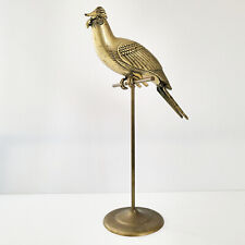 PERROQUET SUR PERCHOIR GEANT 53CM HAUT VINTAGE 1970 LAITON DORE 70S ANNEES 70
