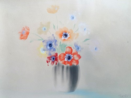 Grande aquarelle pochoir - aquarelle,