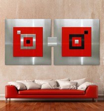 Original Abstrait Métal Image Art Moderne Tableau Rouge Noir Gris Peinture XXL