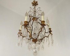 Lustre cage 6 lumières français bronze et verre avec cristaux assortis 5518