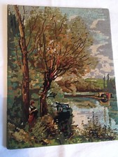 COROT LA LISEUSE SUR LA BERGE CANEVAS ROYAL PARIS BRODÉ 45 X 35,5 cm 20's