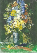 bouquet de fleurs multicolores en vase dessin original A3 oeuvre techniq. mixte