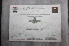 diplôme du brevet de parachutiste de la legion of Frontiersmen,6th Para regiment