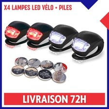 x4 Lampe LED Vélo VTT Trottinette Eclairage Feu Phare Avant Arrière + Piles
