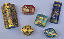 6 Belles boites à pilules anciennes en émaux cloisonnées