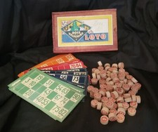 Ancien loto "Les Bois de Valserine", boite et jetons bois, complet