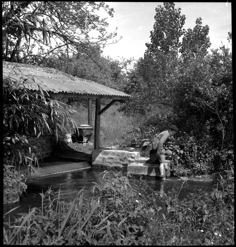 Enfant lavoir cours eau - lavoir,
