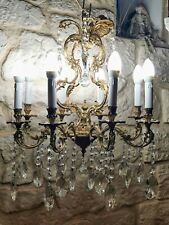 lustre bronze doré avec pampilles cristal 8 branches 