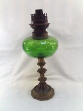 Lampe à pétrole réservoir en verre vert pied en laiton ou bronze 1920 (CN13)