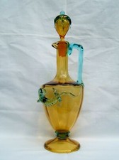 ancienne carafe Auguste JEAN 1830 1890 Salamandre Lézard Verre bleu et jaune 