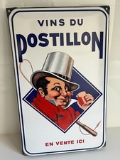 ancienne et authentique plaque émaillée "vin du postillon" plate à oreilles