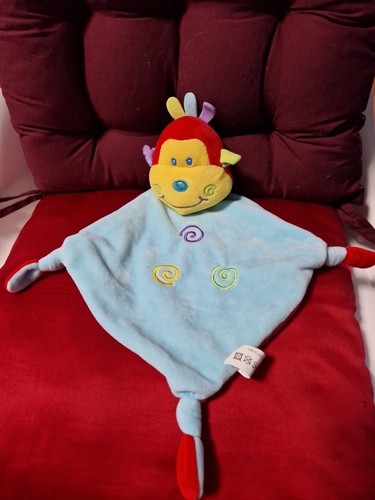 Doudou plat singe bleu rouge - bleu,