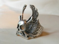 BAGUE HOMME -ARGENT 925- TD 62 - SKULL /  HELL' S ANGELS / BIKER / STERLING RING