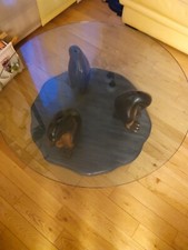 table basse ronde bois plateau verre