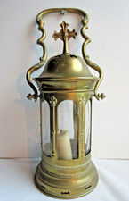 Objet religieux de dévotion, lanterne de procession 1900, verre, laiton, bronze