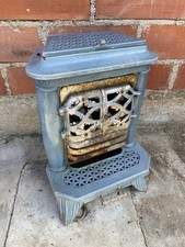 Poêle À Bois Ancien ART DÉCO Fonte Émaillée Bleu Décoration Vintage #C569