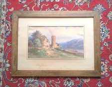 Léon PELTIER (1843-1912) RUINES CHÂTEAU NORMANDIE-FLAUVE BATEAUX