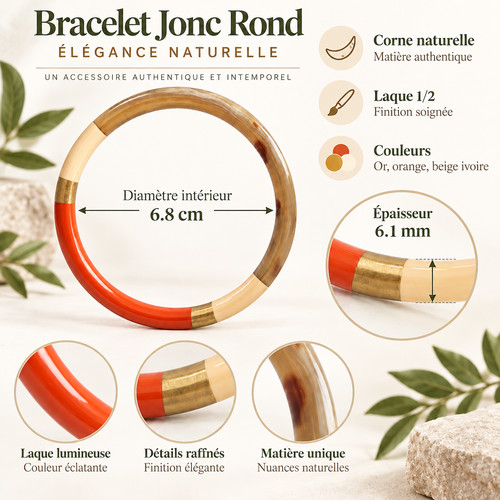 Bracelet jonc rond corne - bracelet, en