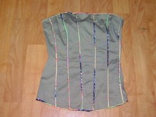 Top  bustier XANAKA kaki et liserés multicolores taille 36 NEUF