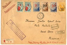 ENVELOPPE RC PAR AVION AIR FRANCE MADAGASCAR TANANARIVE SAINT DENIS REUNION 1947
