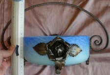 Coupe corbeille / centre table art déco fer forgé & pâte de verre bleu - Degué ?