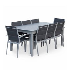 Salon de jardin - Table extensible avec rallonge 175/245 cm + 8 chaises textilen
