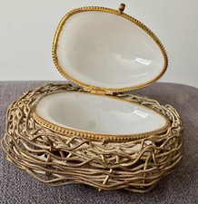 ANCIENNE BOITE OEUF NID D'OISEAU OPALINE VERRE BIJOUX 19ÈME NAPOLÉON III