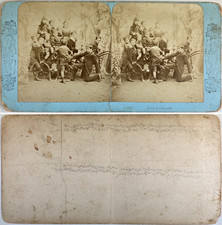 Groupe d'enfants dans une voiture, Vintage albumen print, ca.1860, stéréo T