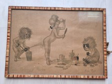 CADRE DESSIN GEORGES REDON DESSIN HUMORISTQUE FARDS PARFUMS ET POUDRE ENFANTS