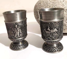 2 verres SKS Zinn 95% Pewter Shot Cup avec des scènes de chasse vintage