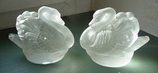 2 ANCIENS OISEAUX CYGNES PATE DE VERRE pour SOCLE BOIS/ SERRE LIVRES ART DECO