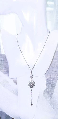 Collier blanc sautoir - collier, pierre