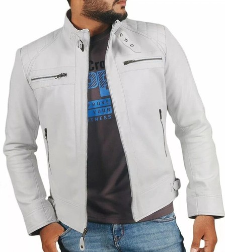 Veste cuir blanc pour homme - en,
