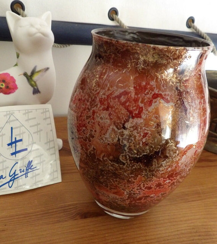 Vase verre églomisé - vase, signée
