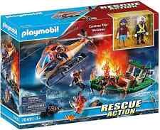 PLAYMOBIL 70491 Hélicoptère des sauveteurs et bateau Sauvetage en mer Incendie