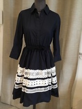 Magnifique Robe Coton Marine Dentelle Modèle Ramona Maje 36 Neuve 