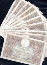 Lot de 10 billets anciens – France – 100 Francs Merson  – Banque de France (c14)