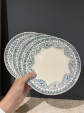 4 Assiettes Ancienne Faïence E. Bourgeois Grand Dépôt Paris Marseille Frise Bleu