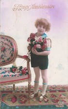 CP JOYEUX ANNIVERSAIRE ENFANT CULOTTE COURTE AVEC ROSES - 69062