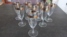 ensemble de 8 flûtes à champagne- cristal- feuille dorée- vintage