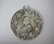 Ø37mm ancien pendentif jeanne d'arc 1920 en argent massif poinçon tête sanglier