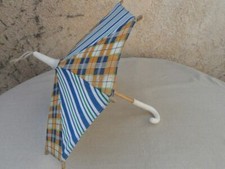 ACCESSOIRE  DE POUPEE OMBRELLE PARAPLUIE RAYURES & CARREAUX 32 CM VINTAGE
