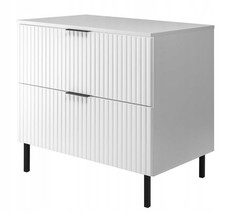 Meuble sous-lavabo sur pied FLOW 80 cm façade rainurée blanc avec plateau