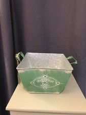 JARDINIÈRE EN ZING CACHE POT PATINÉ VERT AVEC ANSES FORME CARRÉ