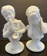 VNTG Pair 1971 BOY GIRL BROTHER SISTER SAX UNIVERSAL STATUARY KENDRICK CHALKWARE