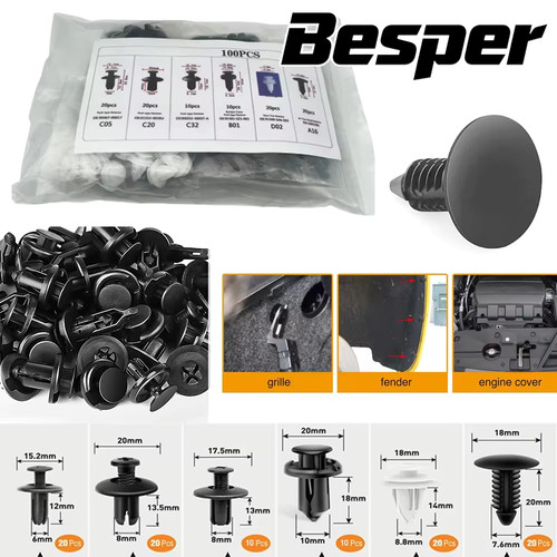 100 pièces clips carrosserie - clips,