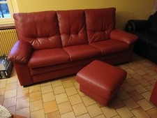 canapé 3 places fixe avec repose-pieds largeur 213 cuir rouge très bel état